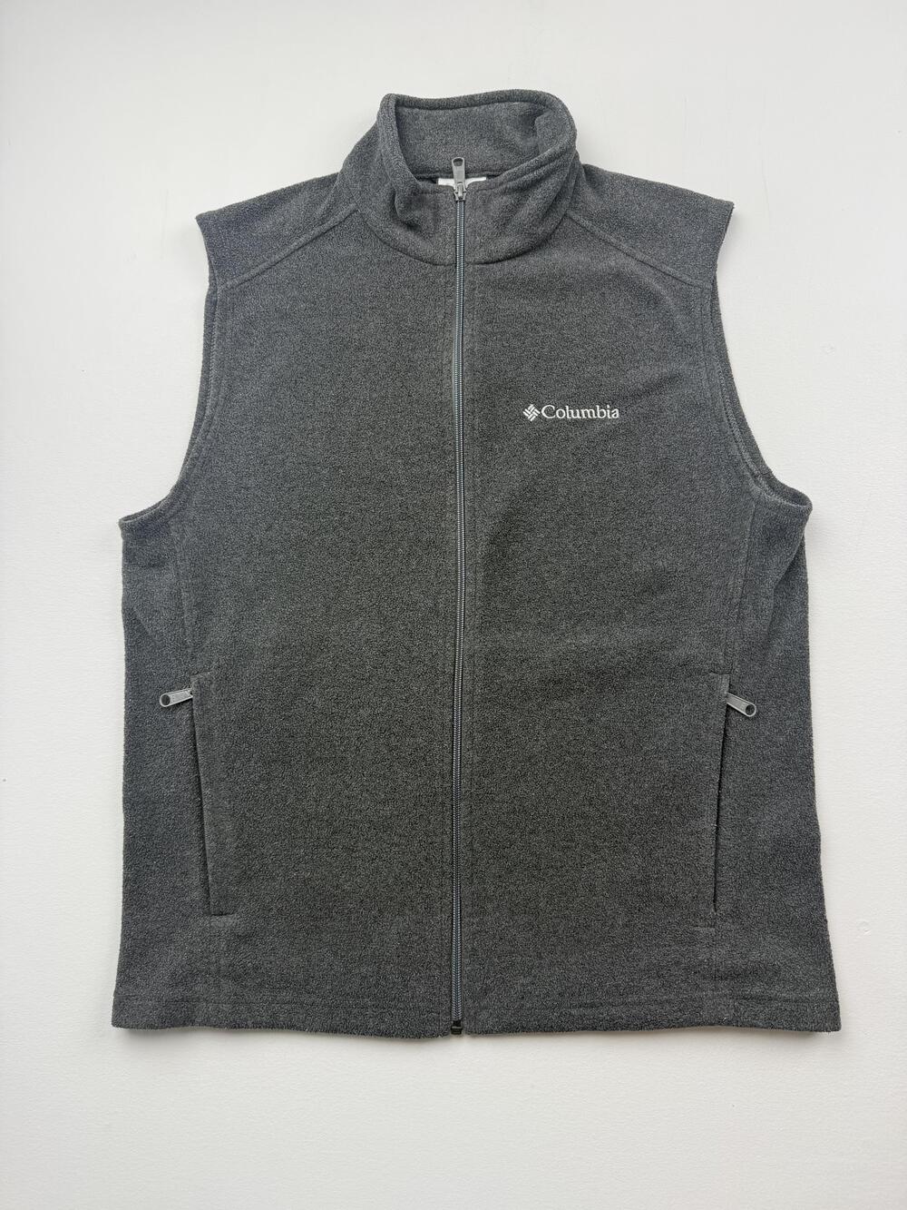 Columbia Vest Mens Medium Gray Fleece Full Zip Pockets Outdoor Hiking Casual